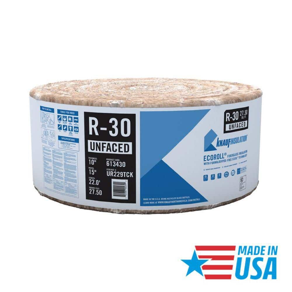 Knauf Insulation R-30 EcoRoll Unfaced Fiberglass Insulation Roll, 10 in. x 15 in. x 22 ft, 27.5 sq. ft. Coverage
