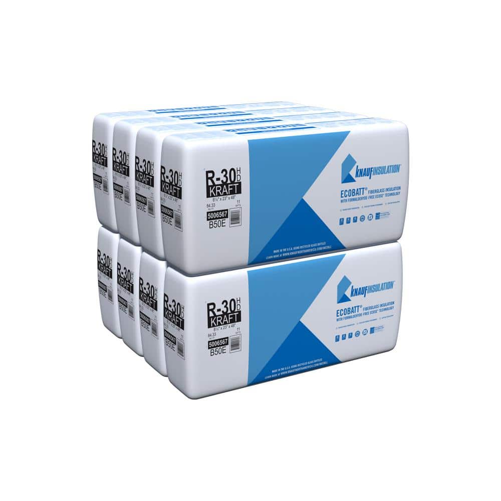 Knauf Insulation R-30 EcoBatt Kraft Faced Fiberglass Insulation Batts, 8-1/4 in x 23 in x 48 in, 84.33 sq ft