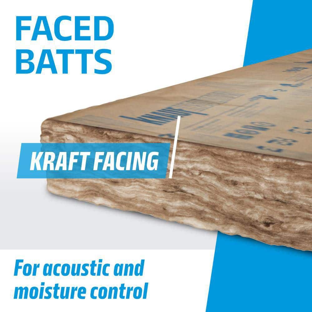 Knauf Insulation R-19 EcoBatt Kraft-Faced Fiberglass Insulation Batts, 6-1/4 in x 15 in x 106 in, 110.42 sq ft