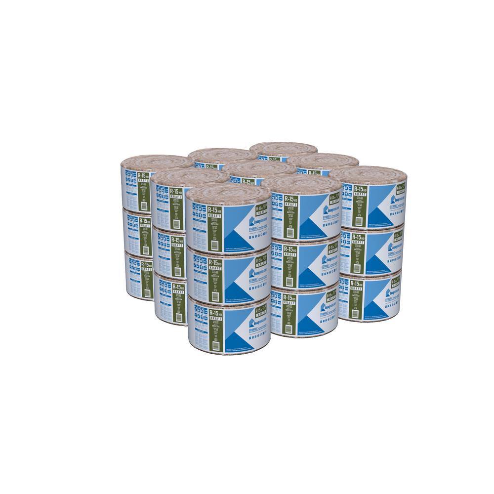 Knauf Insulation R-15 EcoRoll Kraft Faced Fiberglass Insulation Roll, 3-1/2 in. x 15 in. x 18 ft, 22.5 sq. ft.