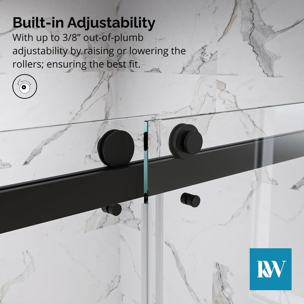 Kobiworks CatalystFP 60 in. W x 66 in. H Double Sliding Frameless Shower Door in Matte Black with 3/8 in. Clear Glass