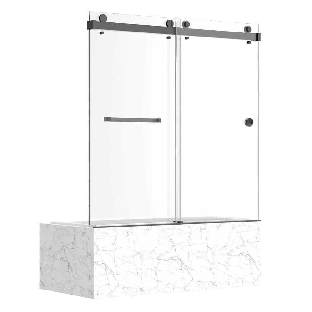 Kobiworks CatalystFP 60 in. W x 66 in. H Double Sliding Frameless Shower Door in Matte Black with 3/8 in. Clear Glass