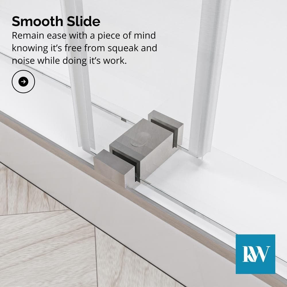Kobiworks Catalyst FP 60 in. W x 66 in. H Double Sliding Frameless Shower Door in Brushed Nickel with 3/8 in. Clear Glass