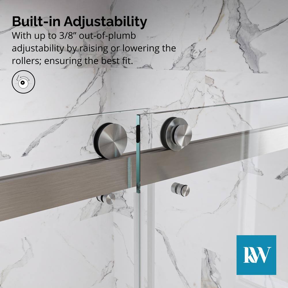 Kobiworks Catalyst FP 60 in. W x 66 in. H Double Sliding Frameless Shower Door in Brushed Nickel with 3/8 in. Clear Glass