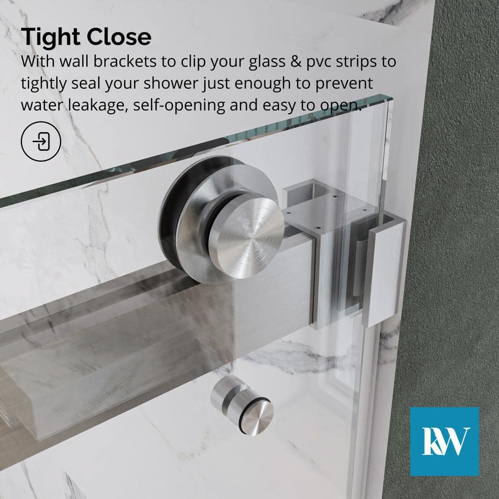 Kobiworks Catalyst FP 60 in. W x 66 in. H Double Sliding Frameless Shower Door in Brushed Nickel with 3/8 in. Clear Glass