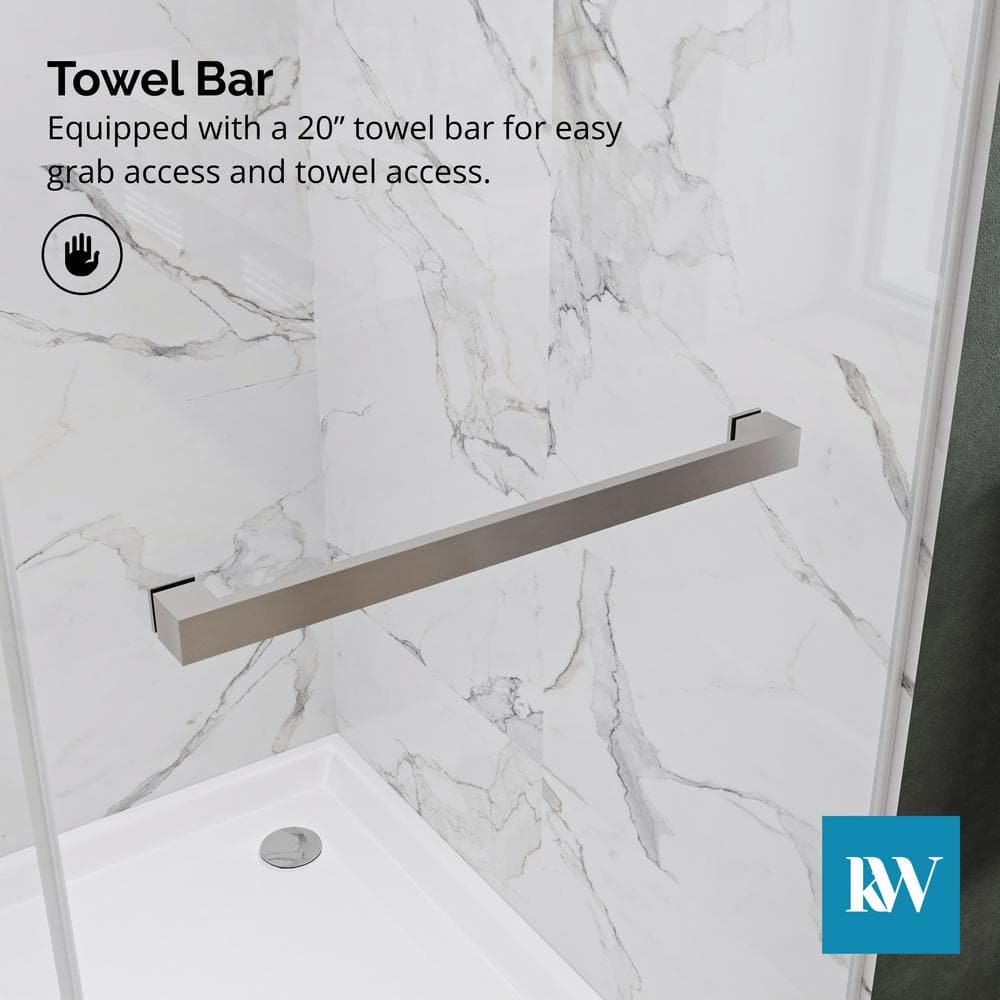 Kobiworks Catalyst FP 60 in. W x 66 in. H Double Sliding Frameless Shower Door in Brushed Nickel with 3/8 in. Clear Glass