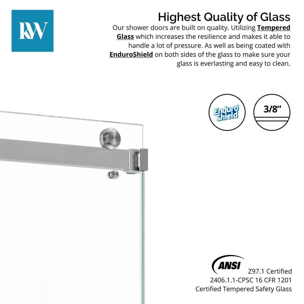 Kobiworks Catalyst FP 60 in. W x 66 in. H Double Sliding Frameless Shower Door in Brushed Nickel with 3/8 in. Clear Glass