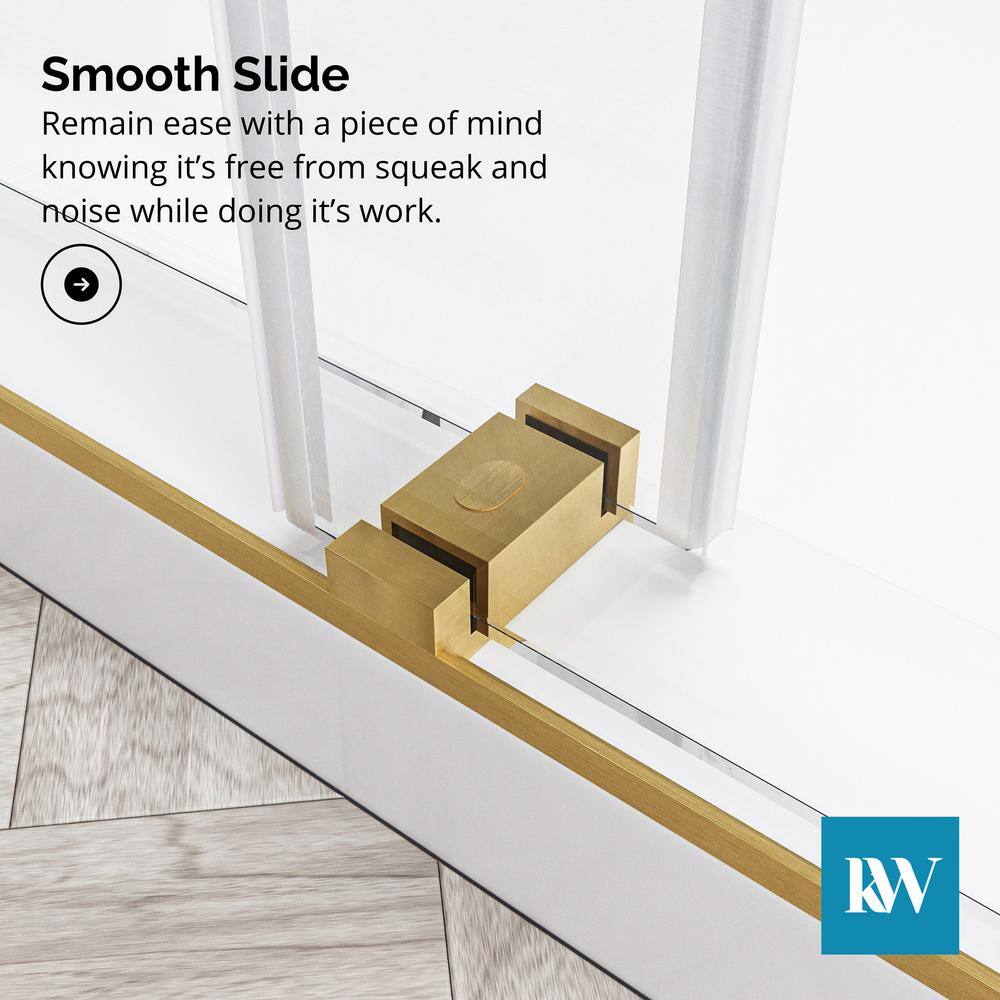 Kobiworks Catalyst FP 60 in. W x 66 in. H Double Sliding Frameless Shower Door in Brushed Gold with 3/8 in. Clear Glass