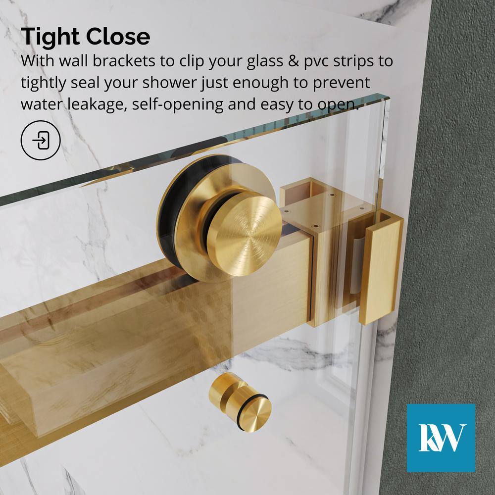 Kobiworks Catalyst FP 60 in. W x 66 in. H Double Sliding Frameless Shower Door in Brushed Gold with 3/8 in. Clear Glass