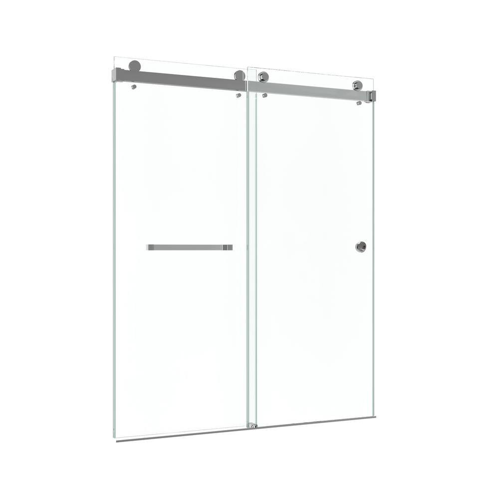 Kobiworks Catalyst FP 60 in. W x 66 in. H Double Sliding Frameless Shower Door in Brushed Gold with 3/8 in. Clear Glass