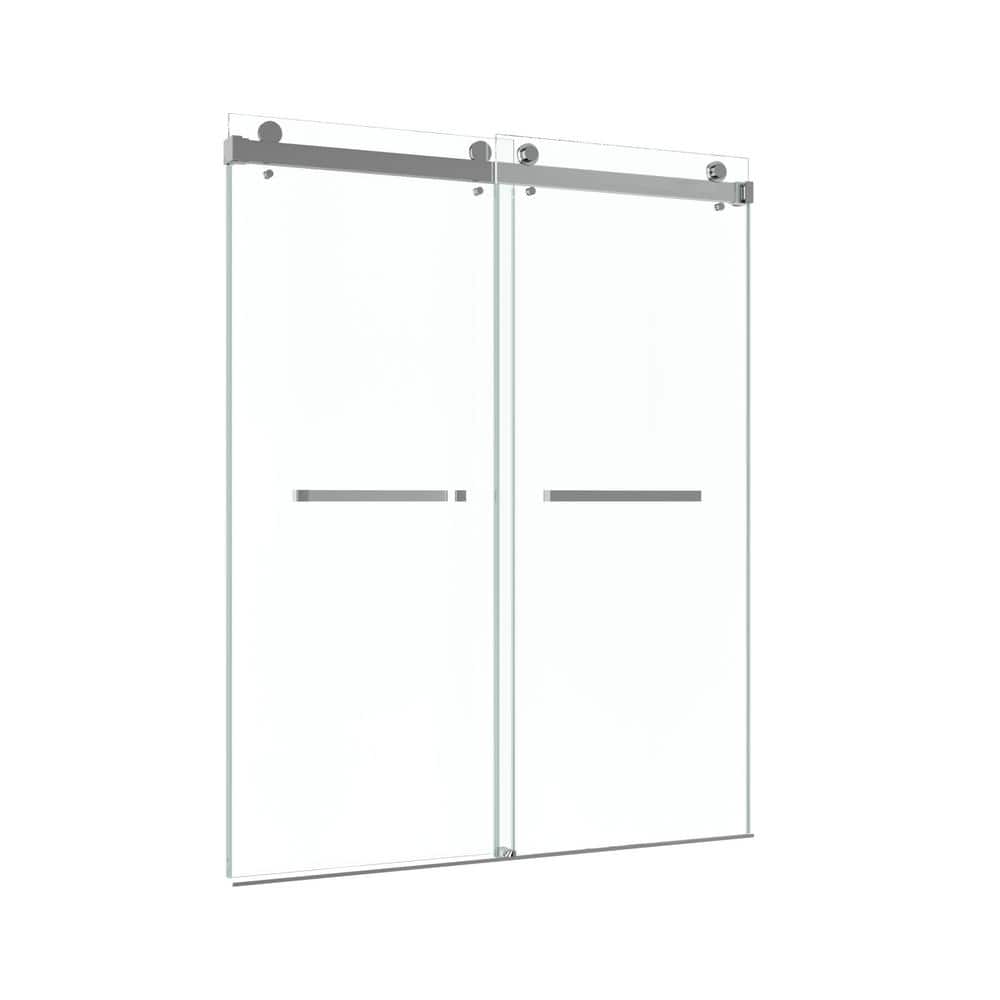 Kobiworks Catalyst 60 in. W x 76 in. H Double Sliding Frameless Shower Door in Chrome with 3/8 in. Ultra Clear Glass