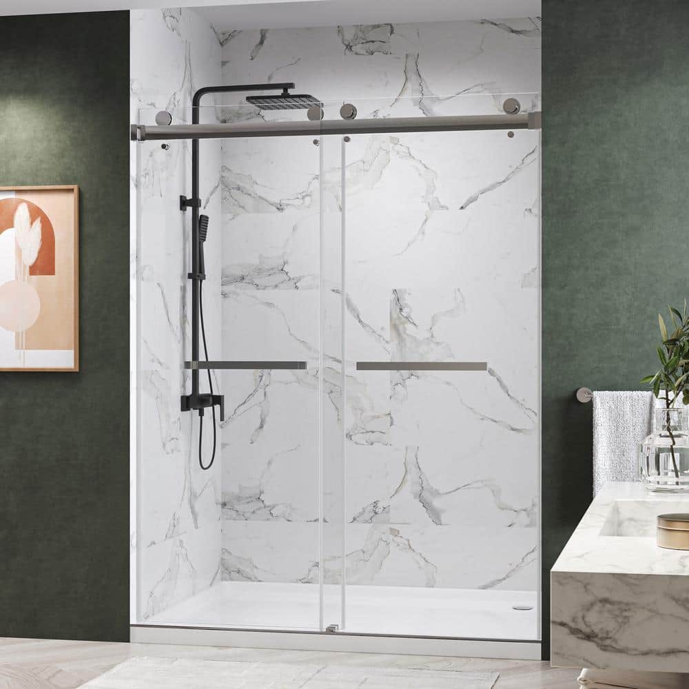 Kobiworks Catalyst 60 in. W x 76 in. H Double Sliding Frameless Shower Door in Chrome with 3/8 in. Ultra Clear Glass