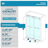 Kobiworks Catalyst 60 in. W x 76 in. H Double Sliding Frameless Shower Door in Chrome with 3/8 in. Ultra Clear Glass
