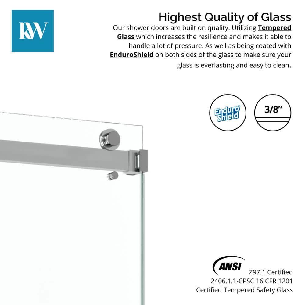 Kobiworks Catalyst 60 in. W x 76 in. H Double Sliding Frameless Shower Door in Chrome with 3/8 in. Ultra Clear Glass