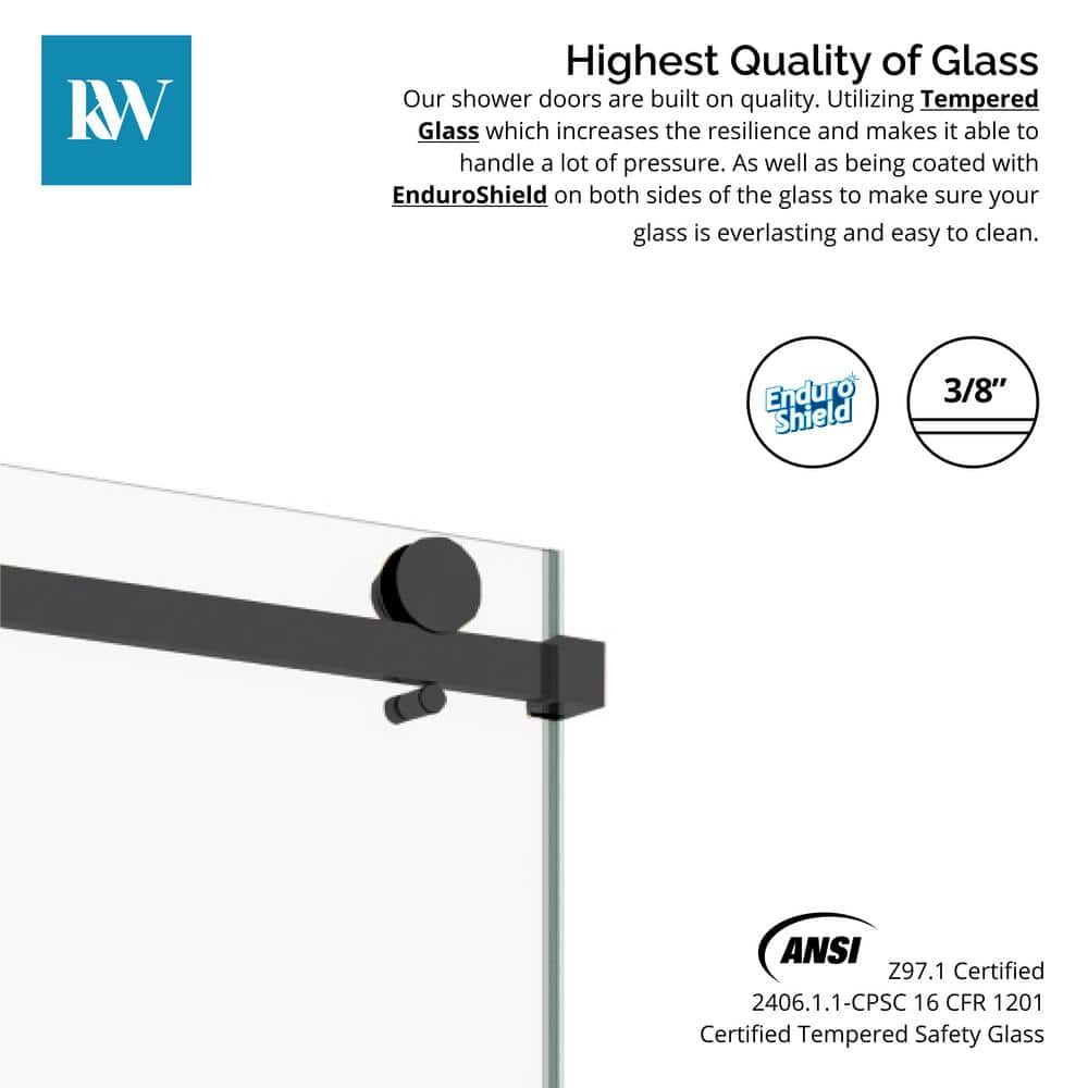 Kobiworks Serenity 60 in. W x 79 in. H Single Sliding Frameless Shower Door in Matte Black with 3/8 in. Clear Glass