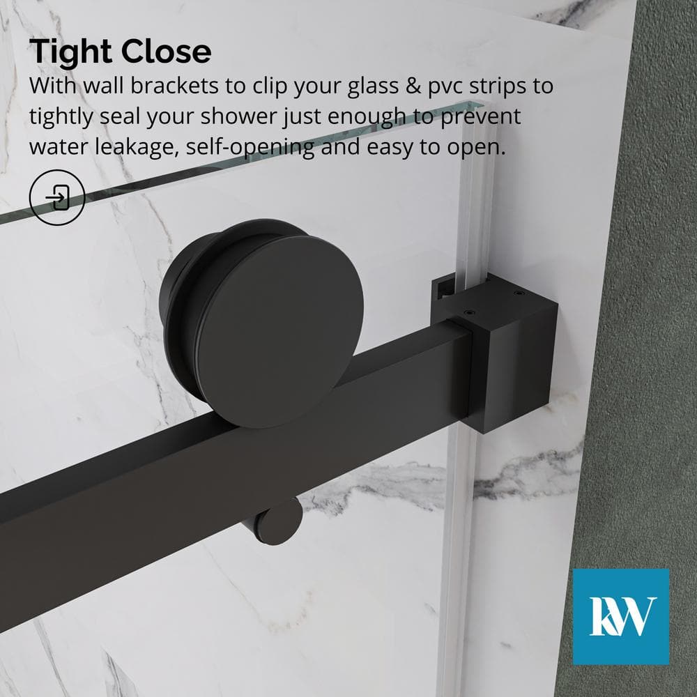 Kobiworks Serenity 60 in. W x 79 in. H Single Sliding Frameless Shower Door in Matte Black with 3/8 in. Clear Glass