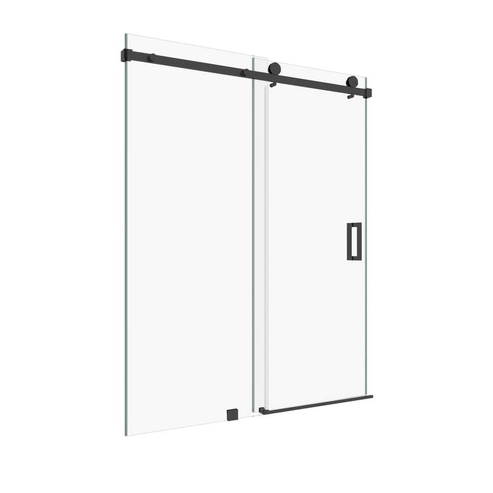 Kobiworks Serenity 60 in. W x 79 in. H Single Sliding Frameless Shower Door in Matte Black with 3/8 in. Clear Glass