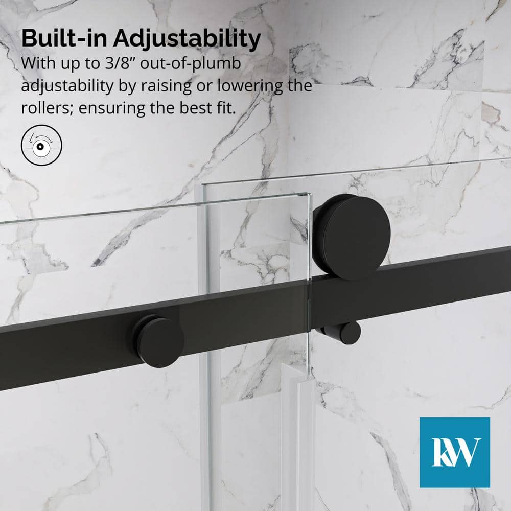 Kobiworks Serenity 60 in. W x 79 in. H Single Sliding Frameless Shower Door in Matte Black with 3/8 in. Clear Glass