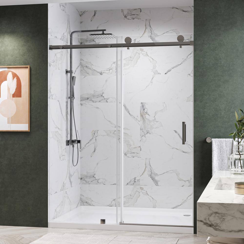 Kobiworks Serenity 60 in. W x 79 in. H Single Sliding Frameless Shower Door in Chrome with 3/8 in. Clear Glass