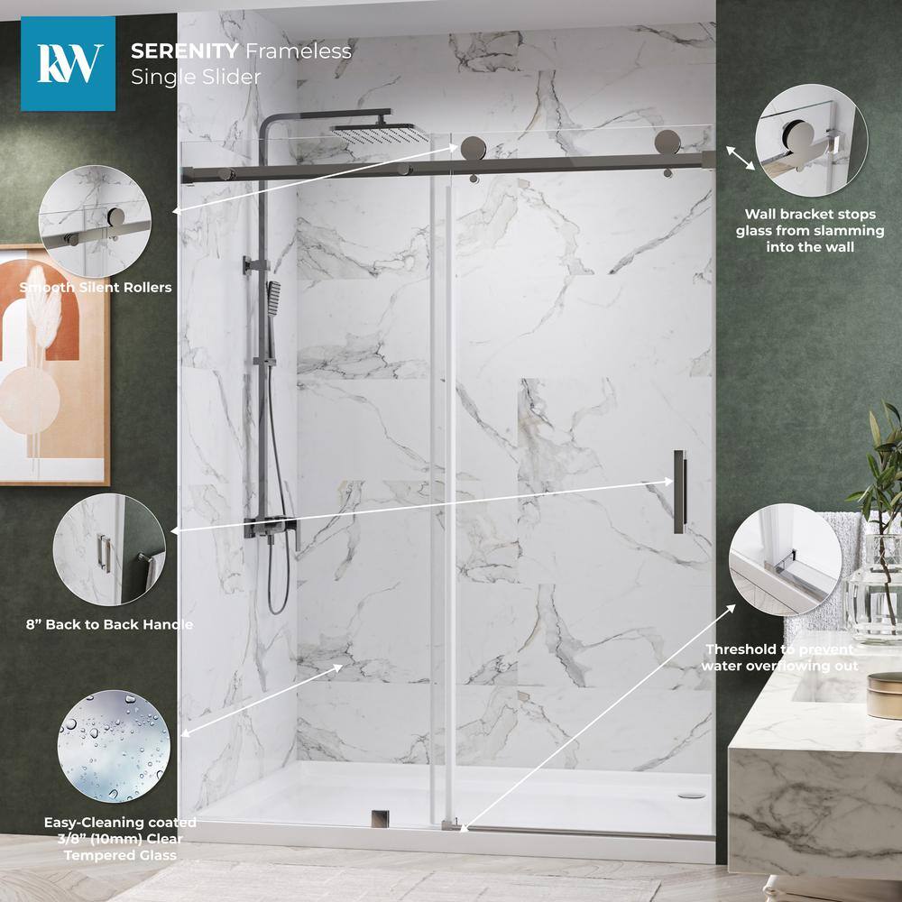 Kobiworks Serenity 60 in. W x 79 in. H Single Sliding Frameless Shower Door in Chrome with 3/8 in. Clear Glass