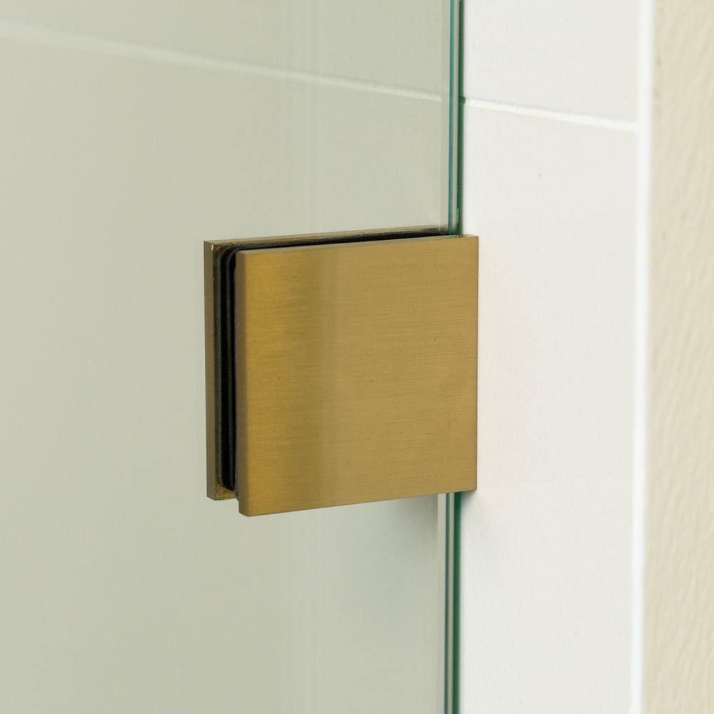 Kobiworks Nirvana 34 in. W x 42 in. L x 76 in. H Pivot Frameless Corner Shower Enclosure in Brushed Gold with 3/8 in. Clear Glass