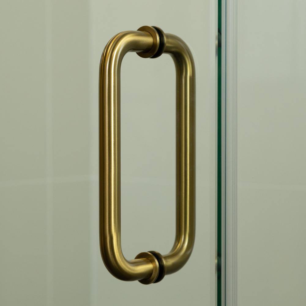Kobiworks Nirvana 34 in. W x 42 in. L x 76 in. H Pivot Frameless Corner Shower Enclosure in Brushed Gold with 3/8 in. Clear Glass