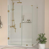 Kobiworks Nirvana 34 in. W x 42 in. L x 76 in. H Pivot Frameless Corner Shower Enclosure in Brushed Gold with 3/8 in. Clear Glass