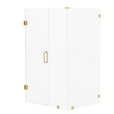 Kobiworks Nirvana 34 in. W x 42 in. L x 76 in. H Pivot Frameless Corner Shower Enclosure in Brushed Gold with 3/8 in. Clear Glass