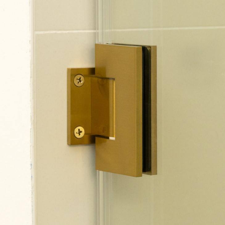 Kobiworks Nirvana 34 in. W x 42 in. L x 76 in. H Pivot Frameless Corner Shower Enclosure in Brushed Gold with 3/8 in. Clear Glass