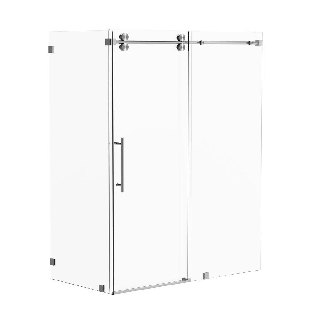 Kobiworks Radiance 48 in. W x 35 in. D x 76 in. H Sliding Frameless Corner Shower Enclosure in Brushed Nickel with Clear Glass