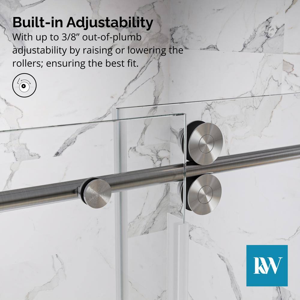 Kobiworks Radiance 48 in. W x 35 in. D x 76 in. H Sliding Frameless Corner Shower Enclosure in Brushed Nickel with Clear Glass