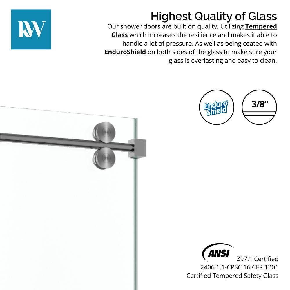 Kobiworks Radiance 48 in. W x 35 in. D x 76 in. H Sliding Frameless Corner Shower Enclosure in Brushed Nickel with Clear Glass