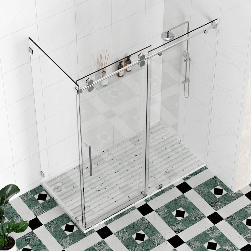 Kobiworks Radiance 48 in. W x 35 in. D x 76 in. H Sliding Frameless Corner Shower Enclosure in Chrome with Clear Glass