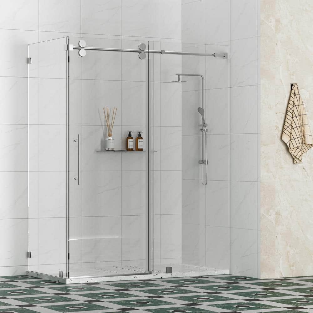Kobiworks Radiance 48 in. W x 35 in. D x 76 in. H Sliding Frameless Corner Shower Enclosure in Chrome with Clear Glass