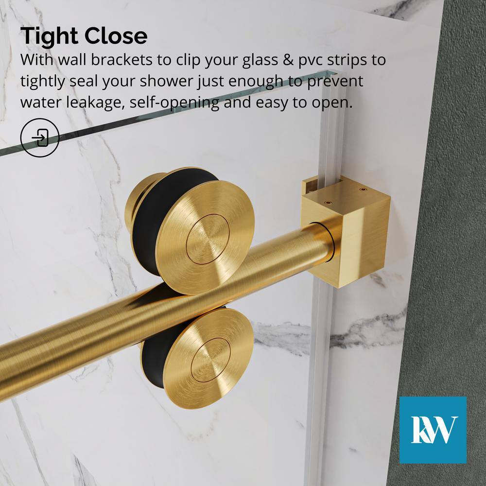 Kobiworks Radiance 48 in. W x 35 in. D x 76 in. H Sliding Frameless Corner Shower Enclosure in Brushed Gold with Clear Glass