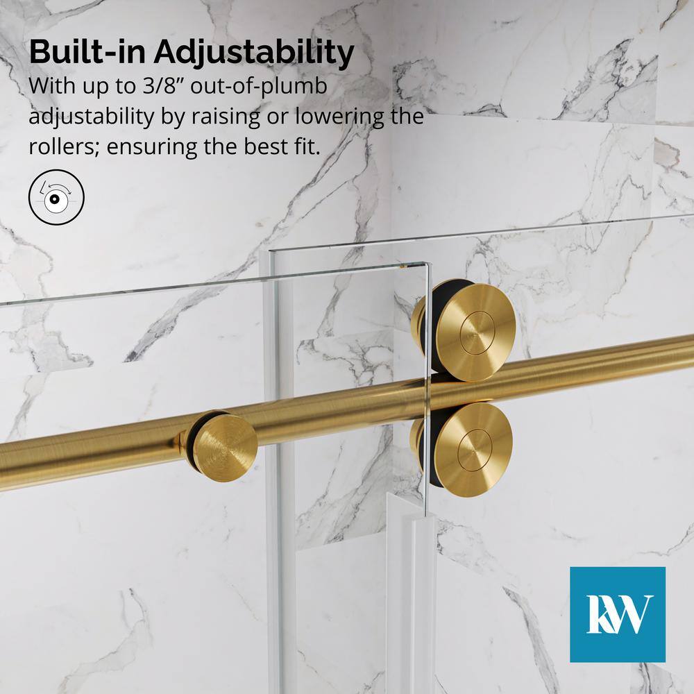 Kobiworks Radiance 48 in. W x 35 in. D x 76 in. H Sliding Frameless Corner Shower Enclosure in Brushed Gold with Clear Glass
