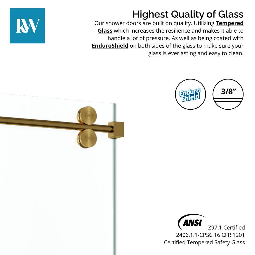 Kobiworks Radiance 48 in. W x 35 in. D x 76 in. H Sliding Frameless Corner Shower Enclosure in Brushed Gold with Clear Glass