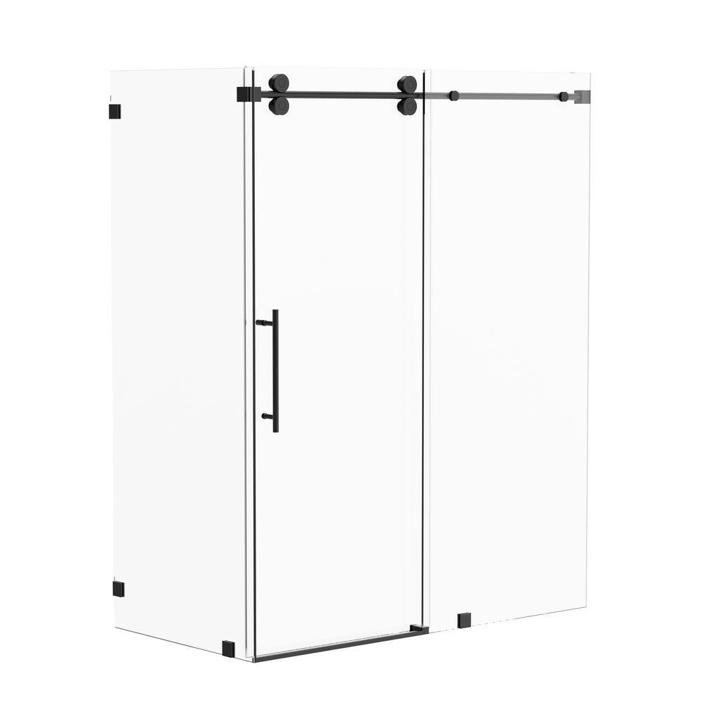 Kobiworks Radiance 60 in. W x 35 in. D x 76 in. H Sliding Frameless Corner Shower Enclosure in Matte Black with Clear Glass
