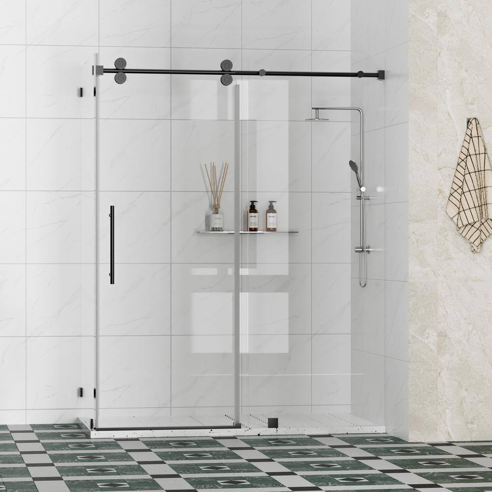 Kobiworks Radiance 60 in. W x 35 in. D x 76 in. H Sliding Frameless Corner Shower Enclosure in Matte Black with Clear Glass