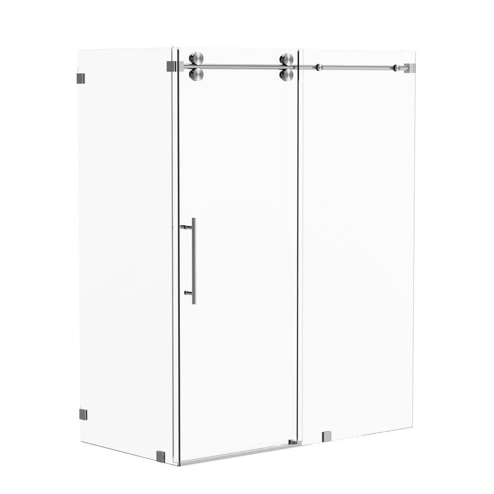 Kobiworks Radiance 60 in. W x 35 in. D x 76 in. H Sliding Frameless Corner Shower Enclosure in Brushed Nickel with Clear Glass