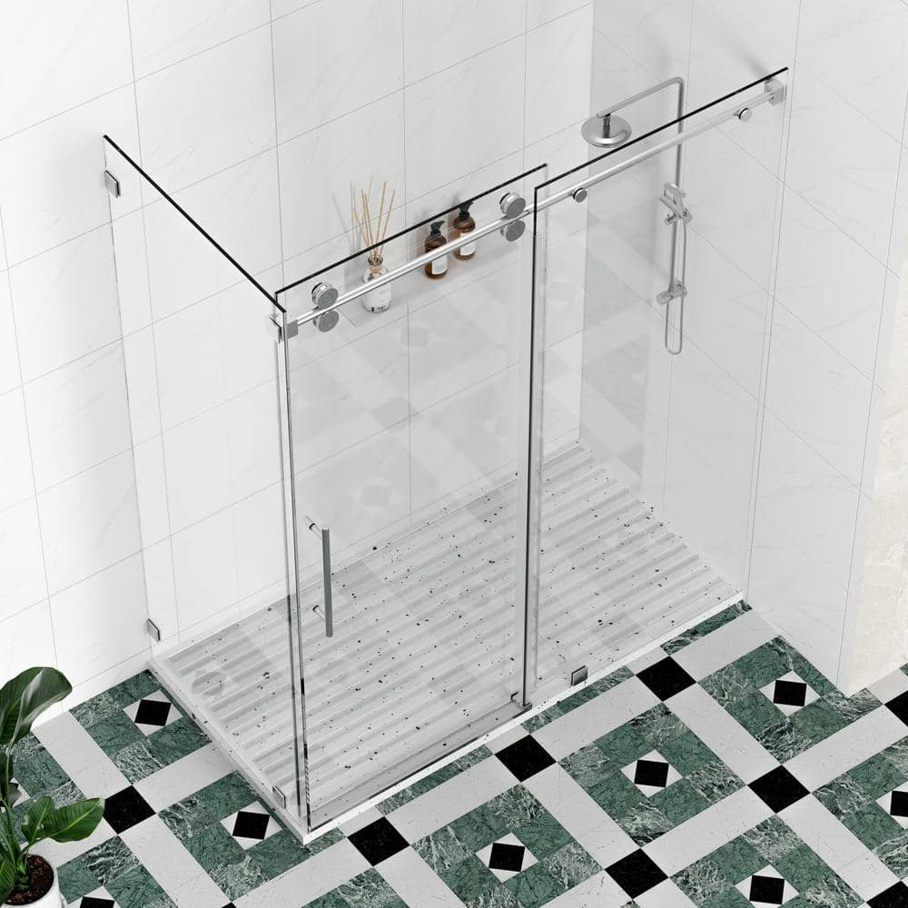 Kobiworks Radiance 60 in. W x 35 in. D x 76 in. H Sliding Frameless Corner Shower Enclosure in Chrome with Clear Glass