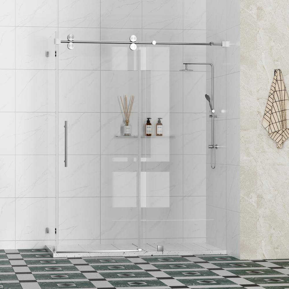 Kobiworks Radiance 60 in. W x 35 in. D x 76 in. H Sliding Frameless Corner Shower Enclosure in Chrome with Clear Glass