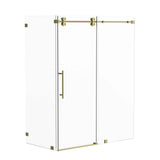 Kobiworks Radiance 60 in. W x 35 in. D x 76 in. H Sliding Frameless Corner Shower Enclosure in Brushed Gold with Clear Glass
