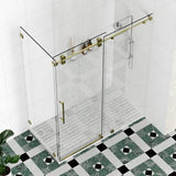 Kobiworks Radiance 60 in. W x 35 in. D x 76 in. H Sliding Frameless Corner Shower Enclosure in Brushed Gold with Clear Glass