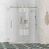 Kobiworks Radiance 60 in. W x 35 in. D x 76 in. H Sliding Frameless Corner Shower Enclosure in Brushed Gold with Clear Glass