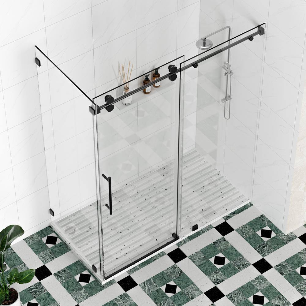 Kobiworks Radiance 72 in. W x 36 in. D x 76 in. H Sliding Frameless Corner Shower Enclosure in Matte Black with Clear Glass