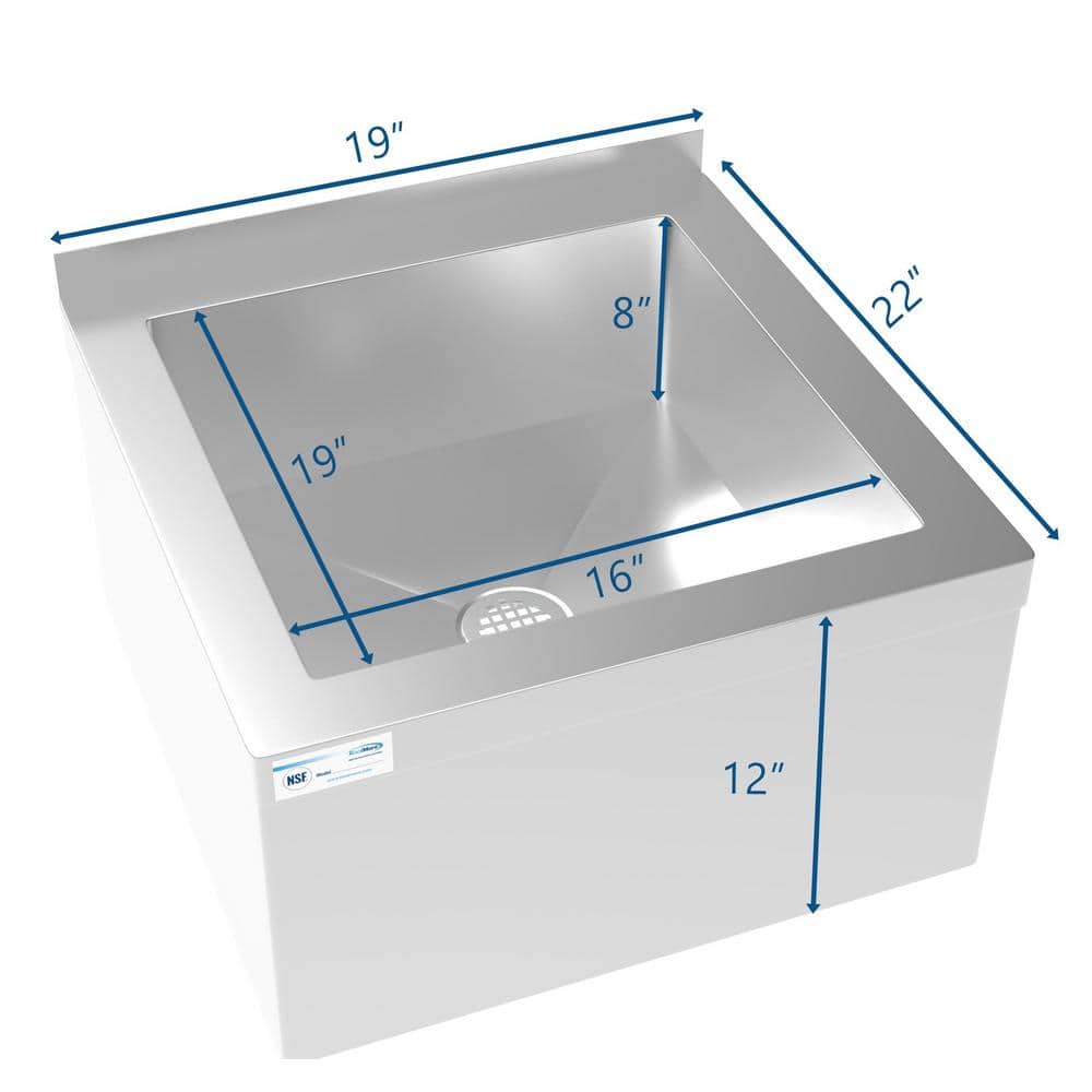 Koolmore Commercial Floor Mop Sink 18-Gauge Stainless Steel with Wall-Mount Clip