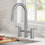 KRAUS Allyn Transitional 2-Handle Bridge Kitchen Faucet with Pull-Down Sprayhead in Spot Free Stainless Steel (KPF-3122SFS)