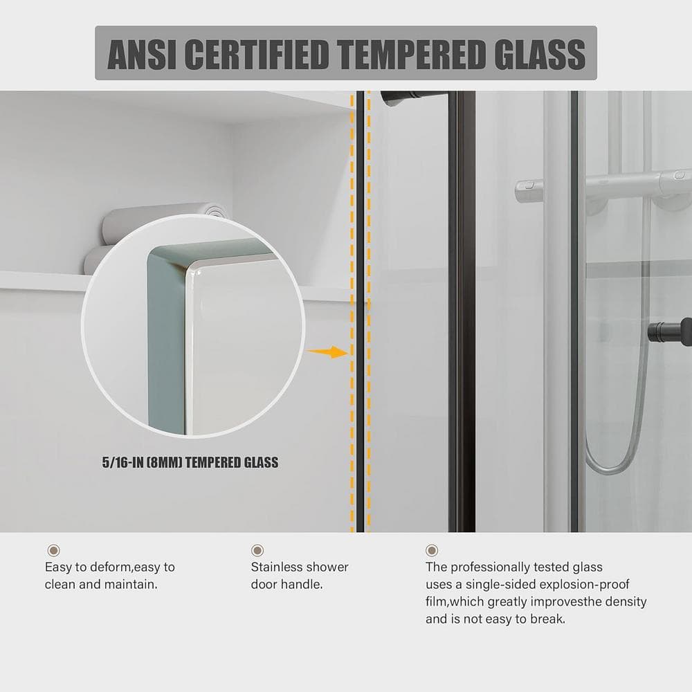KULLAVIK 56-60 in. W x 76 in. H Sliding Frameless Glass Shower Door, Sliding Roller Shower Door, Stylish, Modern, Black