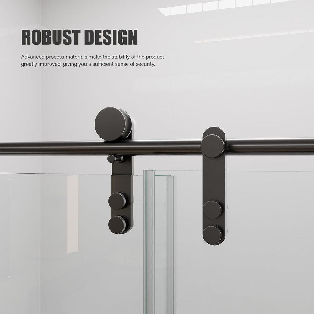 KULLAVIK 56-60 in. W x 76 in. H Sliding Frameless Glass Shower Door, Sliding Roller Shower Door, Stylish, Modern, Black